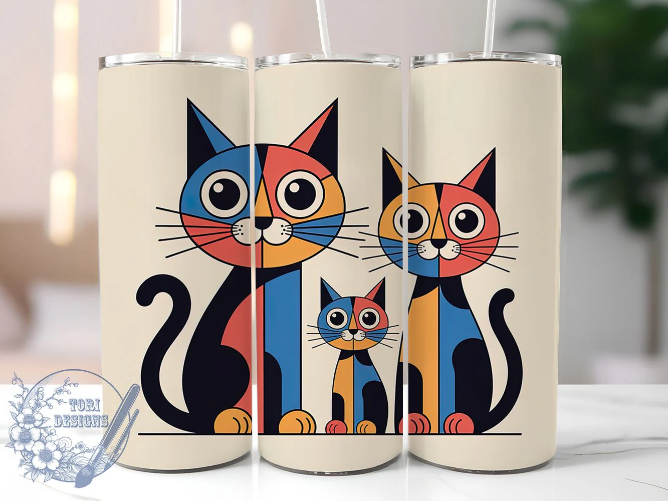 Abstract Colorful Cat Tumbler Wrap, Multi-Color Abstract, Artistic Style, Vibrant Design, Creative Expression, Tumbler Wrap, Sublimation Design