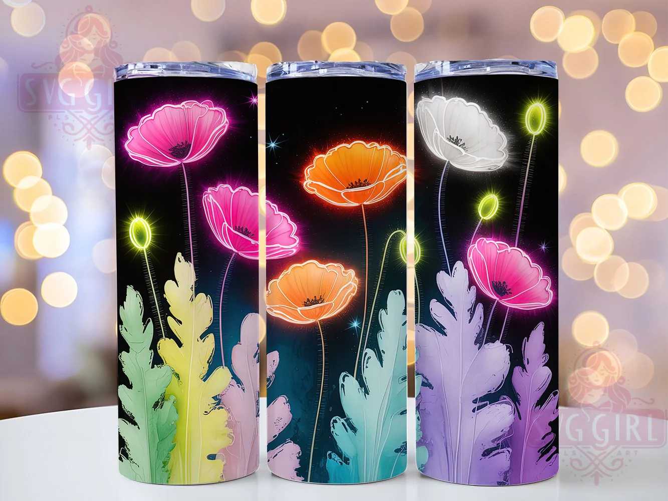 Abstract Garden Flower Tumbler, Garden Theme, Vibrant Style, Artistic Pattern, Whimsical Design, 20Oz Tumbler, Sublimation Wrap