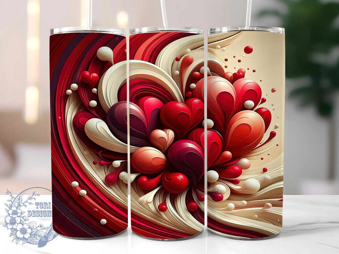 Abstract Heart Valentine Tumbler, Abstract Heart, Romantic Theme, Modern Love, Artistic Design, 20Oz Tumbler, Sublimation Wrap