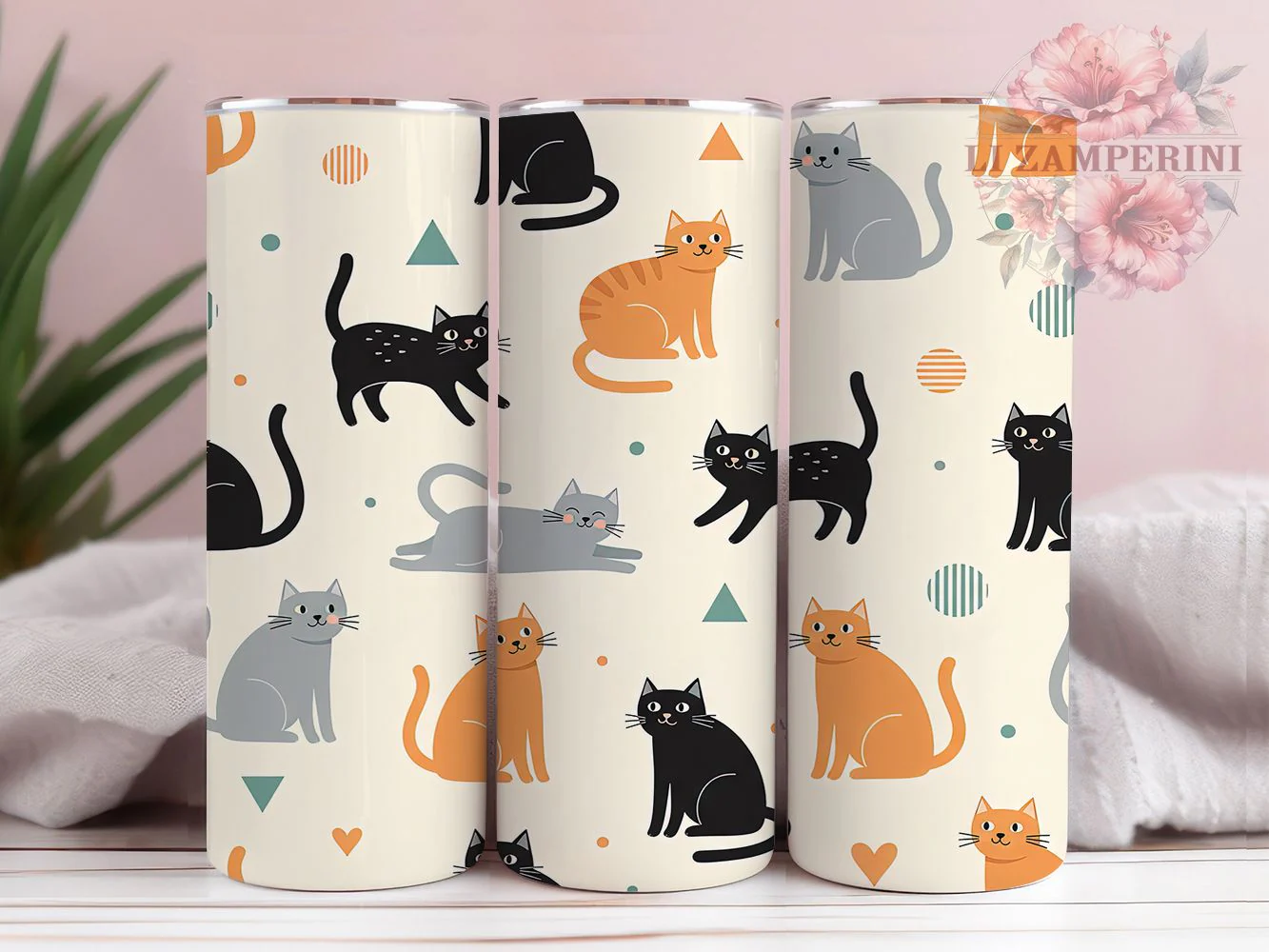 Abstract Modern Cat Tumbler, Cat Pattern, Cat Lover, Modern Art, Whimsical Design, 20Oz Tumbler, Sublimation Wrap