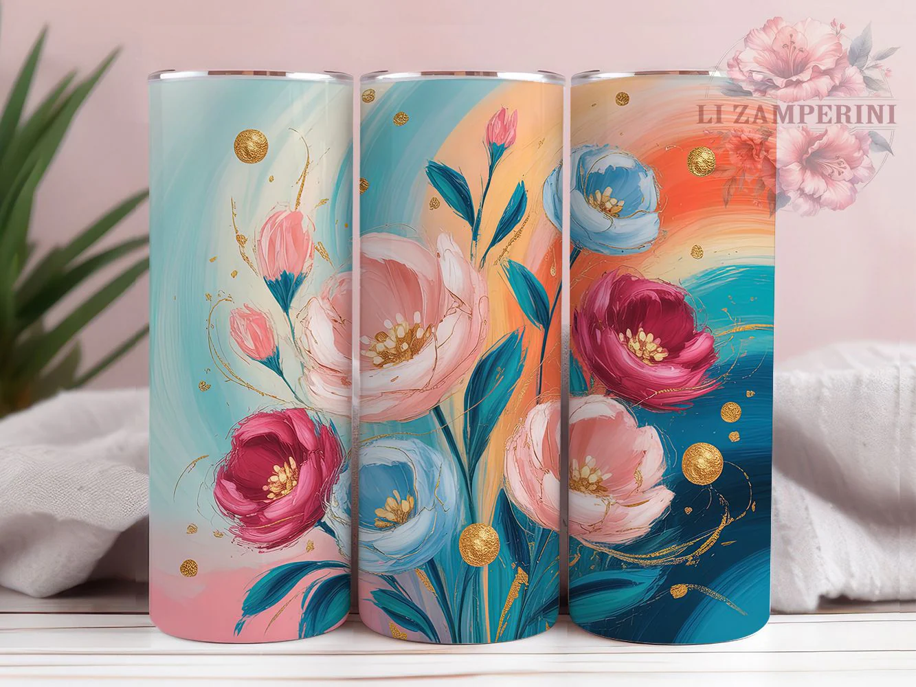 Acrylic Floral Art Tumbler, Floral Theme, Flower Artwork, Artistic Style, Colorful Design, 20Oz Tumbler, Sublimation Wrap