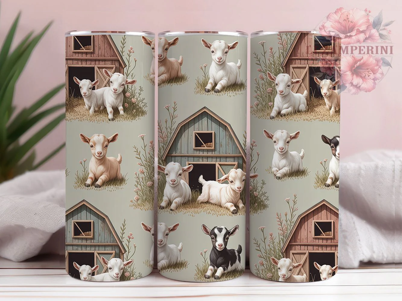 Adorable Baby Goats Tumbler Wrap, 20oz Skinny Tumbler Digital Download, Farm Animals Tumbler Wrap Design, Sublimation PNG