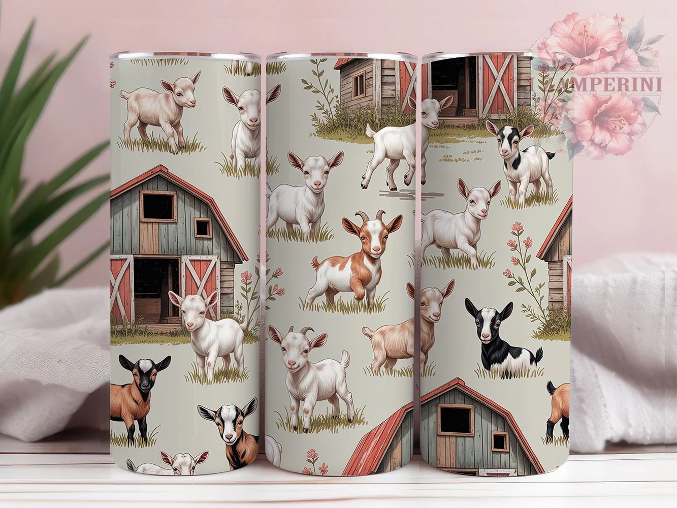 Adorable Baby Goats Tumbler Wrap, 20oz Skinny Tumbler Digital Download, Farm Animals Tumbler Wrap Design, Sublimation PNG
