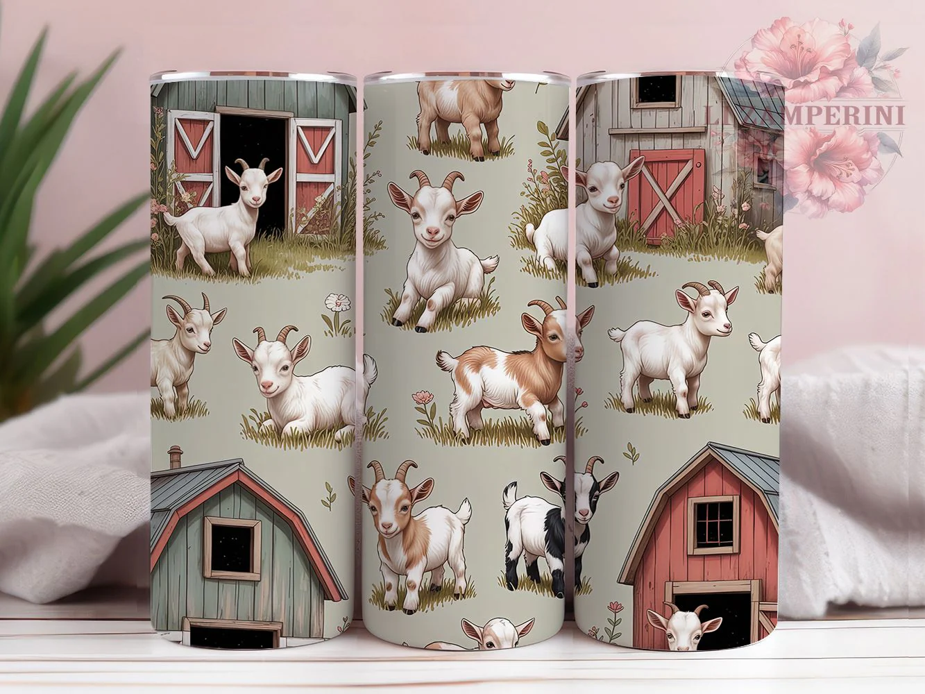 Adorable Baby Goats Tumbler Wrap, 20oz Skinny Tumbler Digital Download, Farm Animals Tumbler Wrap Design, Sublimation PNG