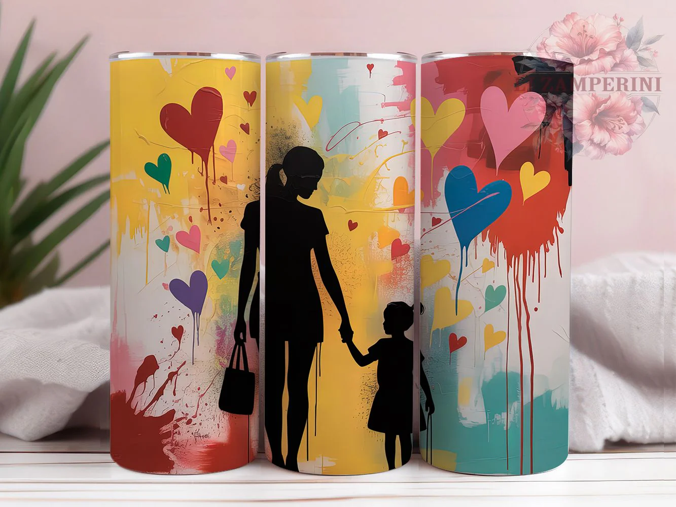 Afrocentric Mother Daughter Love Tumbler Wrap, Colorful Heart, Family Love, Empowerment Theme, Afrocentric Style, Bold Wrap, Sublimation Design