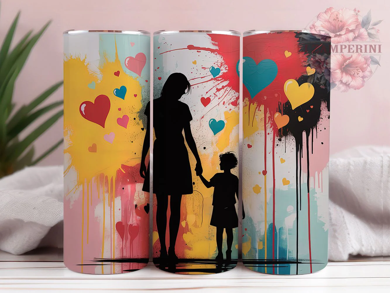 Afrocentric Mother Daughter Love Tumbler Wrap, Colorful Heart, Family Love, Empowerment Theme, Afrocentric Style, Bold Wrap, Sublimation Design