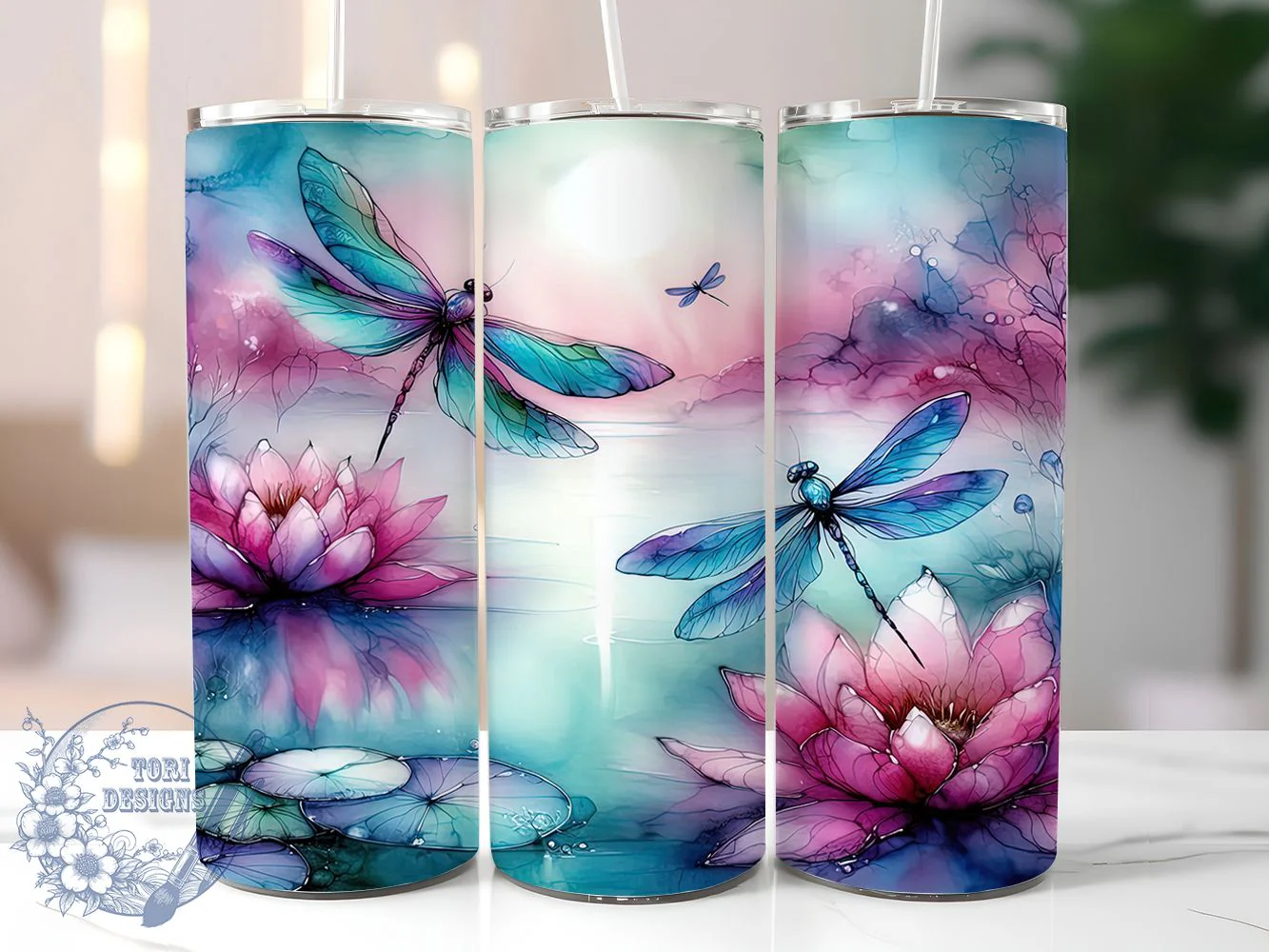 Alcohol Ink Dragonfly Tumbler, Alcohol Ink Tumbler, Whimsical Dragonfly Wrap, Colorful Ink Wrap, Artistic Dragonfly Wrap, Sublimation Design, Trendy Gift Idea