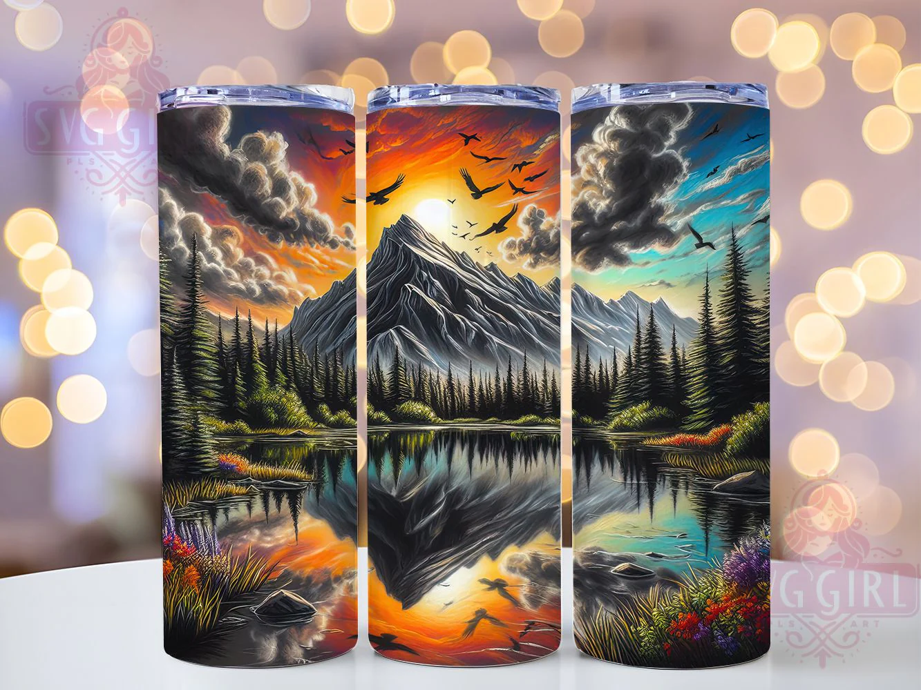 Artistic Charcoal Mountain Floral Tumbler, Charcoal Floral Tumbler, Artistic Mountain Wrap, Whimsical Floral Wrap, Rustic Charcoal Wrap, Sublimation Design, Trendy Gift Idea