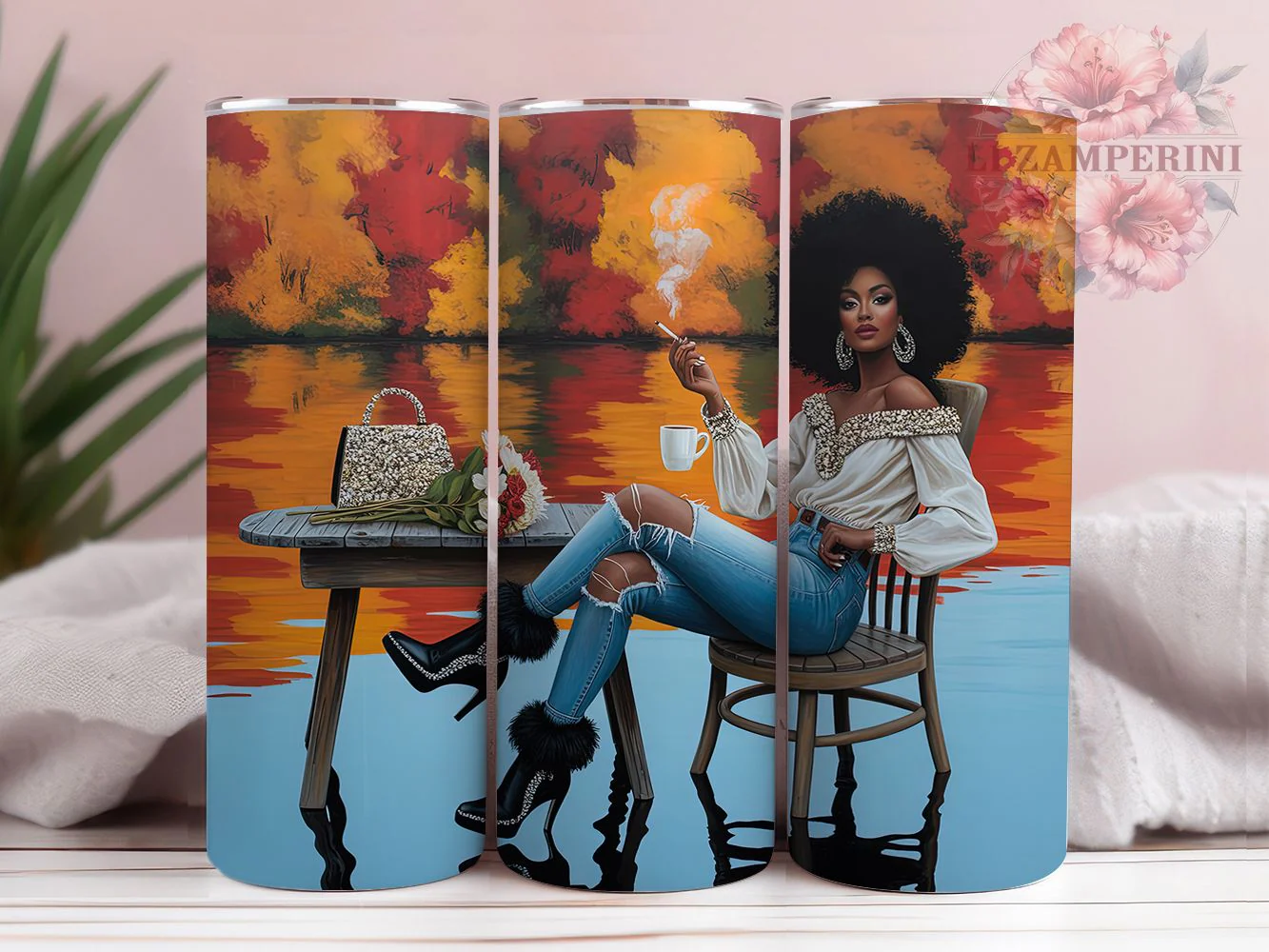 Autumn Afro Woman Empowerment Tumbler Wrap, Autumn Theme, Fall Colors, Melanin Pride, Empowerment Style, Seasonal Wrap, Sublimation Design