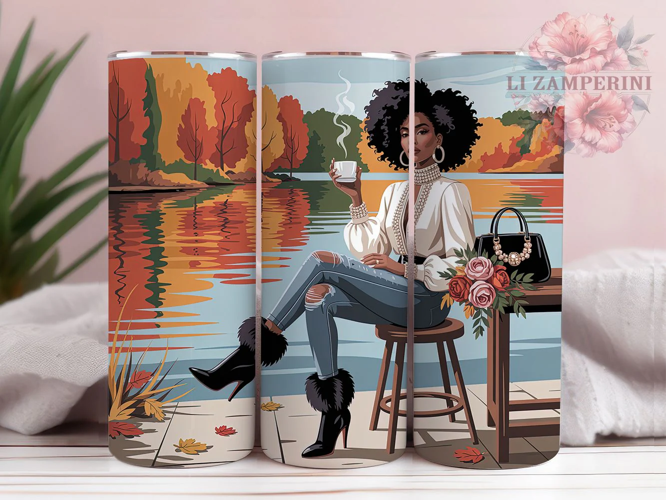 Autumn Afro Woman Empowerment Tumbler Wrap, Autumn Theme, Fall Colors, Melanin Pride, Empowerment Style, Seasonal Wrap, Sublimation Design