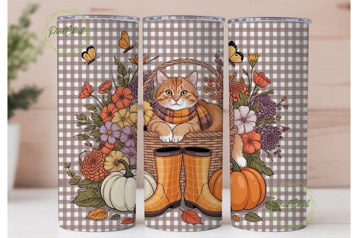 Autumn Cat with Pumpkins 20oz Tumbler - Image 2