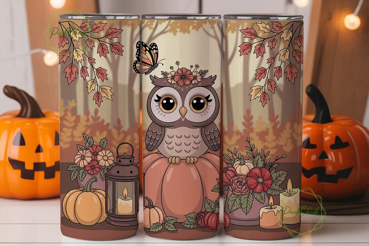 Autumn Owl 20oz Tumbler Wrap - Image 3