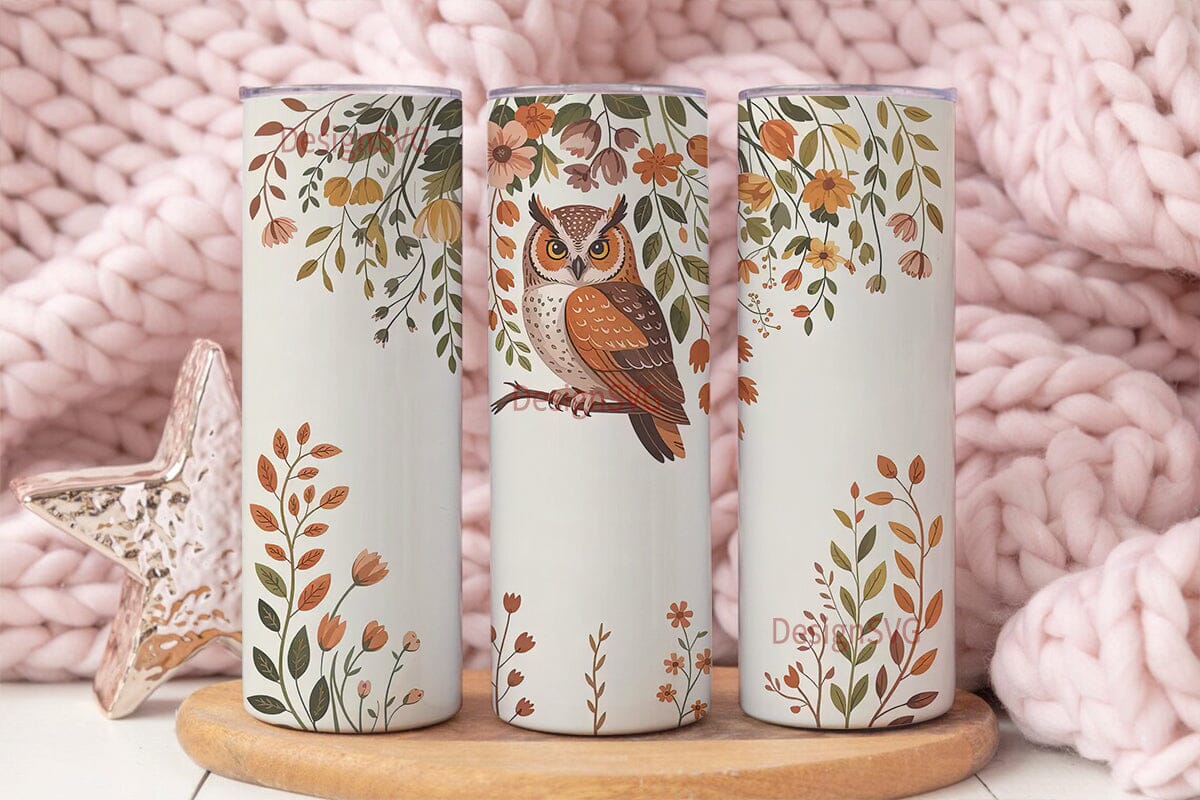 Autumn Owl Floral 20oz Tumbler Wrap