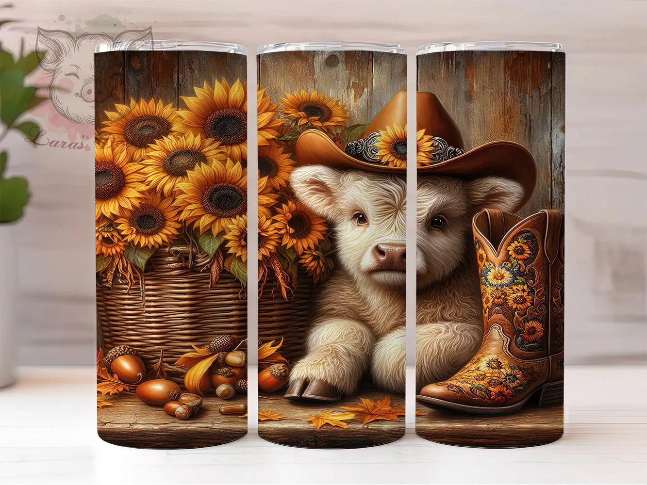 Autumn Sunflower Highland Cow Tumbler Wrap, Highland Cow, Rustic Fall, Floral Theme, Country Style, Tumbler Wrap, Sublimation Design
