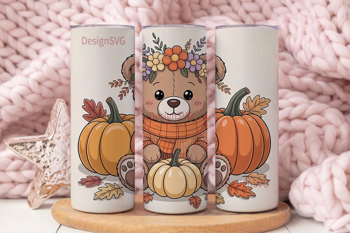 Autumn Teddy Bear 20oz Tumbler Wrap