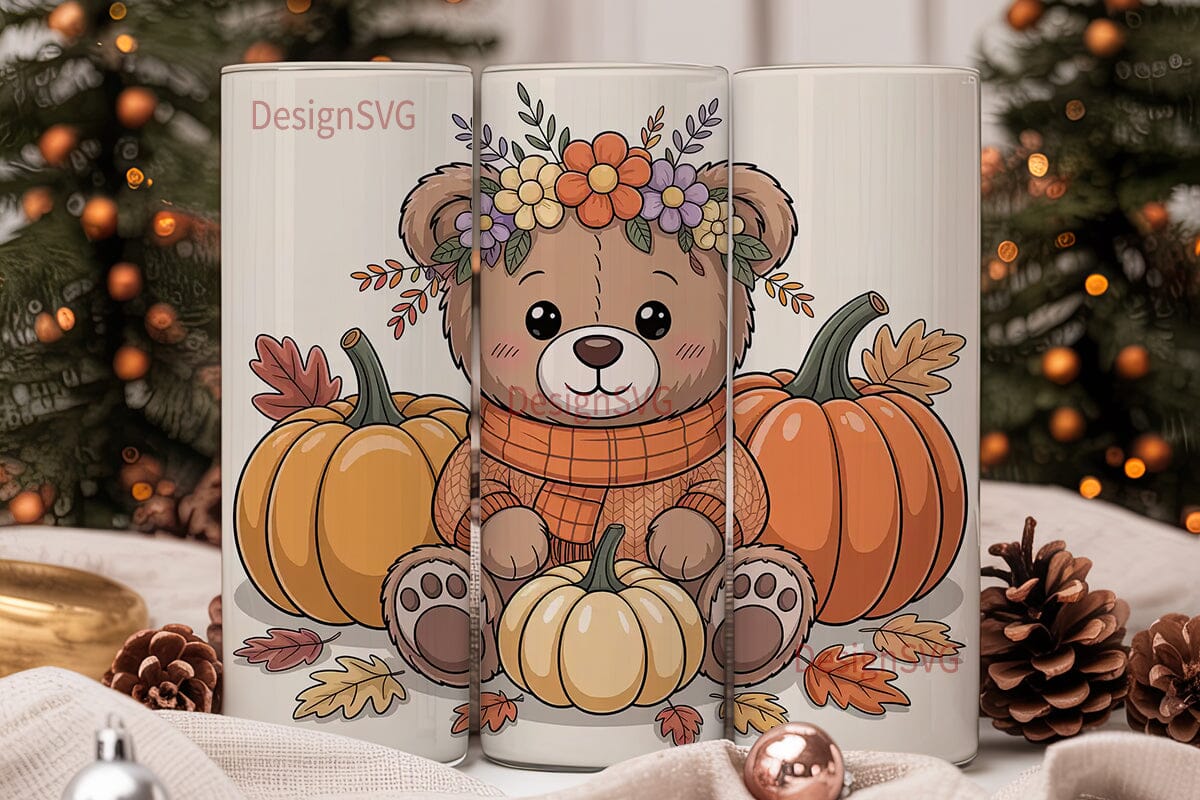 Autumn Teddy Bear 20oz Tumbler Wrap - Image 2