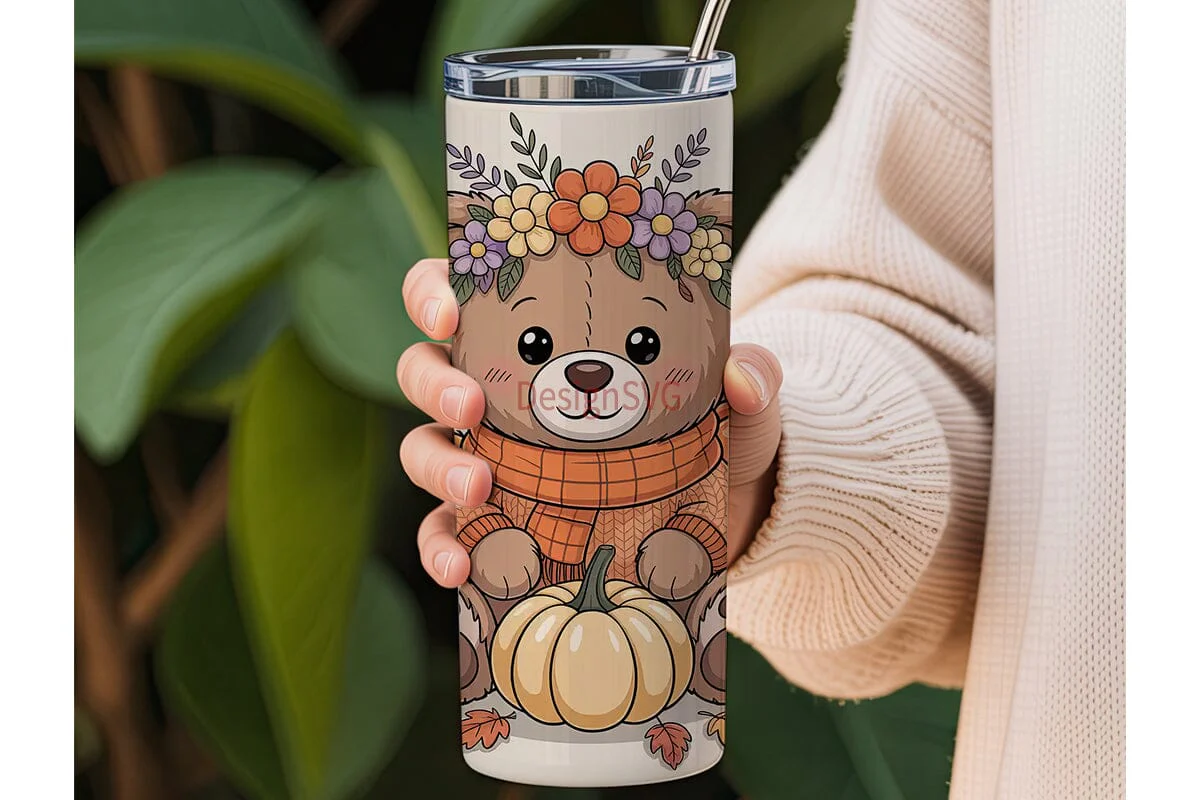 Autumn Teddy Bear 20oz Tumbler Wrap - Image 3
