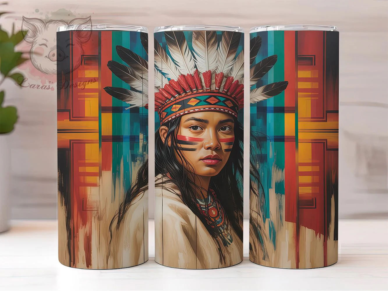 Aztec Feather Tribal Tumbler Wrap, Indian Feathers, Tribal Art, Wooden Style, Ethnic Design, Tumbler Wrap, Sublimation Design