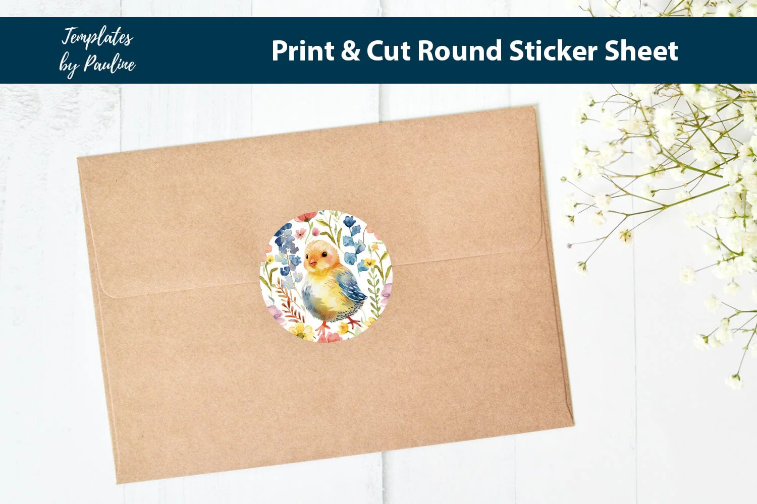 Baby Chick Round Sticker Sheet, Easter Digital Sticker - Image 2