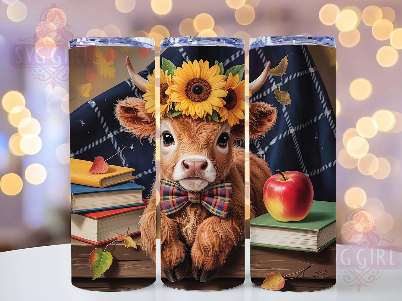 Back To School Cow Tumbler, Highland Cow, Cute Animal, Classroom Theme, Whimsical Design, 20Oz Tumbler, Sublimation Wrap