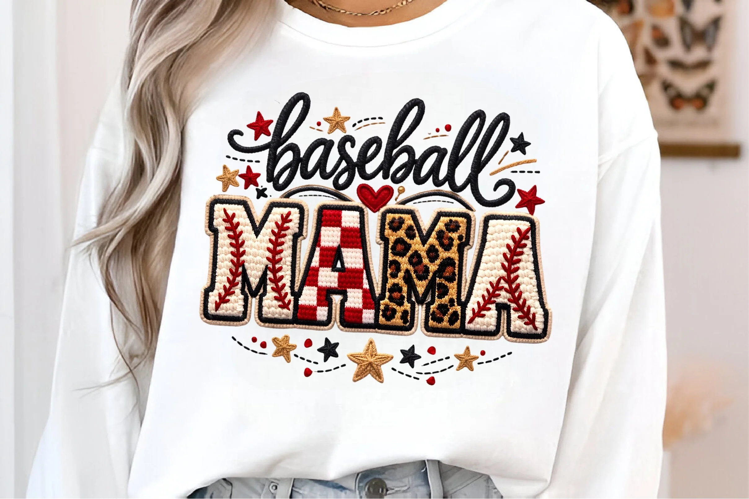 Baseball Mama PNG, Faux Yarn Baseball - Image 3