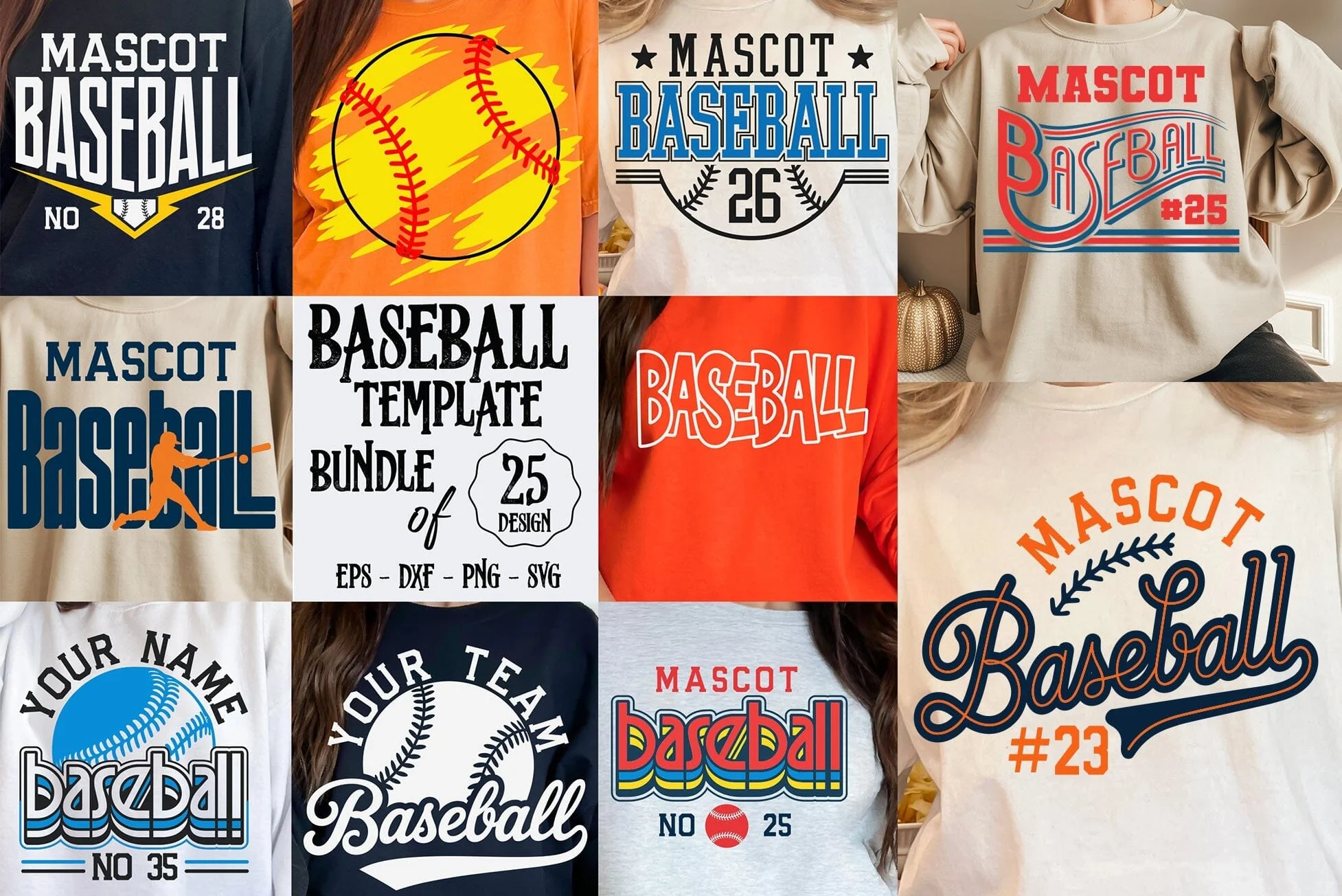 Baseball Team SVG Bundle, Shirt Template, Cricut Silhouette, Baseball Template Bundle