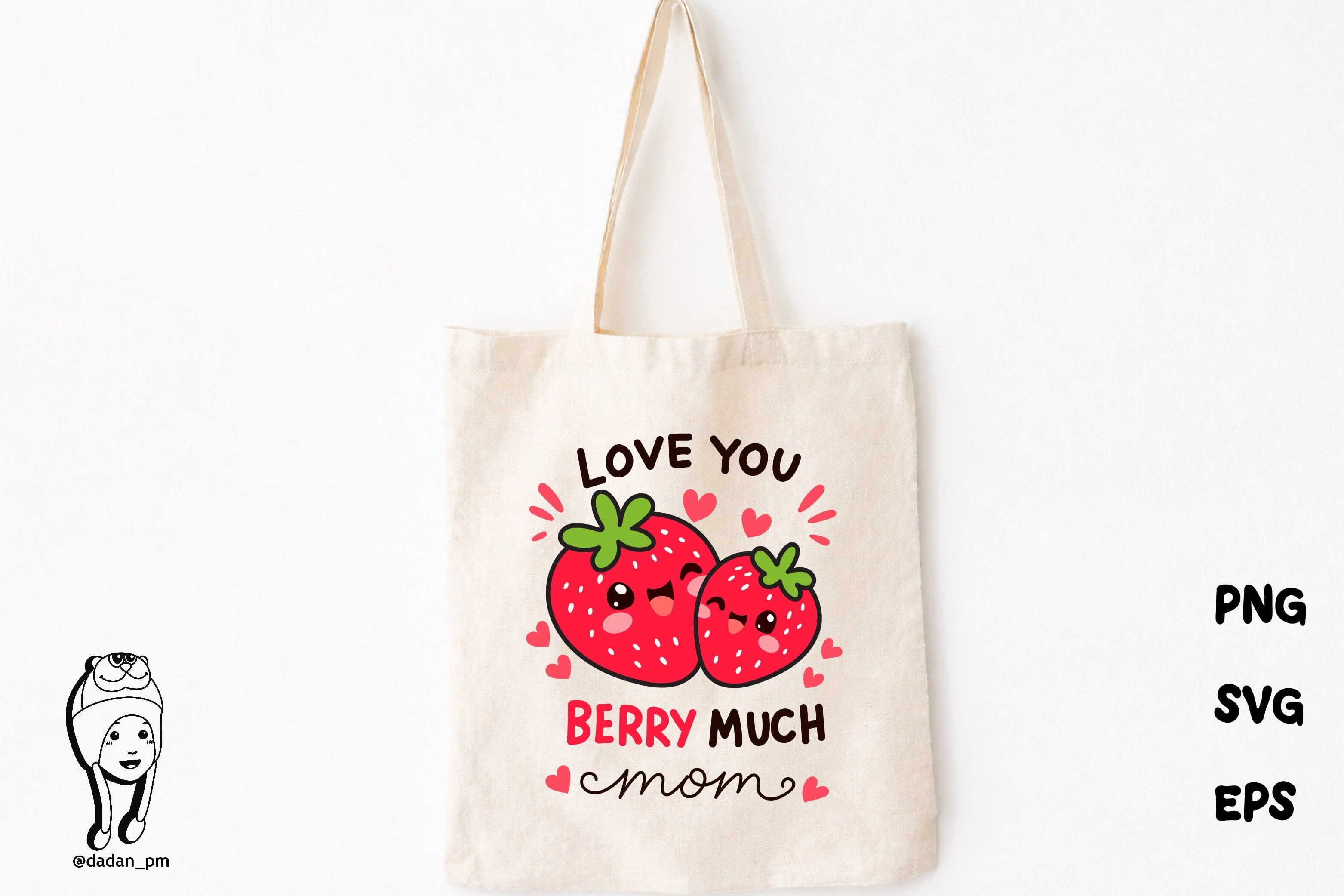 Berry Much Mom SVG – Cute Kawaii Strawberry Mother’s Day Design - Image 3