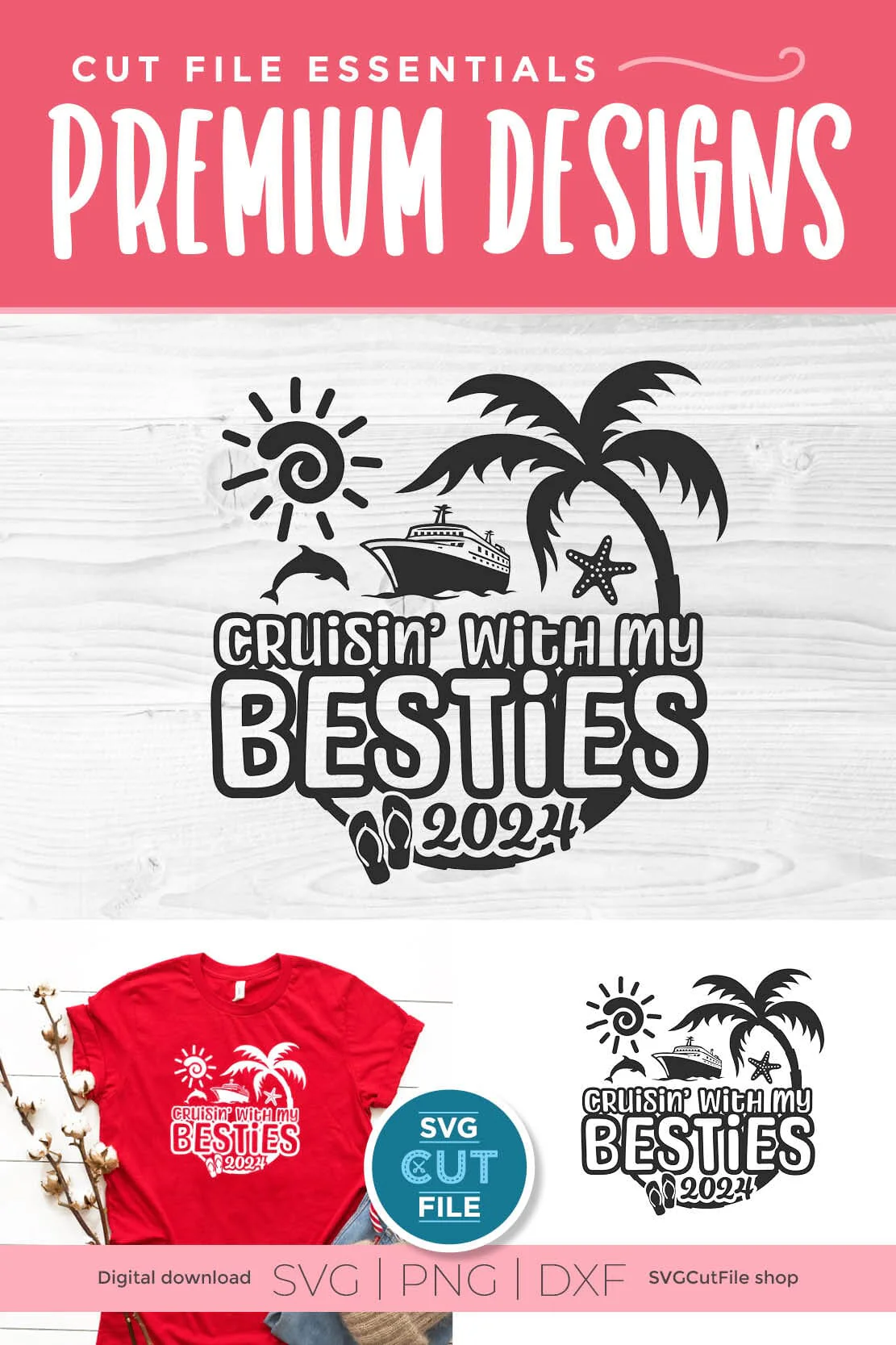 Besties Cruise SVG with Cruise ship, palm tree, starfish - 2024 Best Friends svg - Image 2