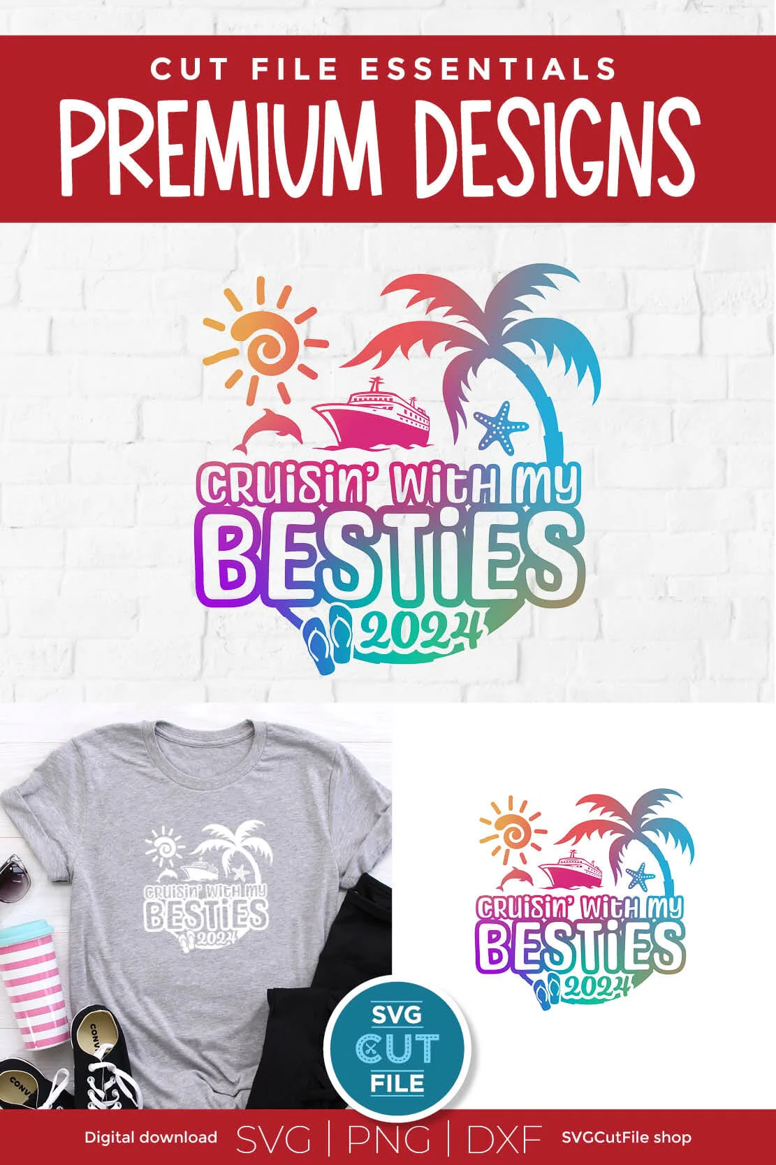 Besties Cruise SVG with Cruise ship, palm tree, starfish - 2024 Best Friends svg - Image 3