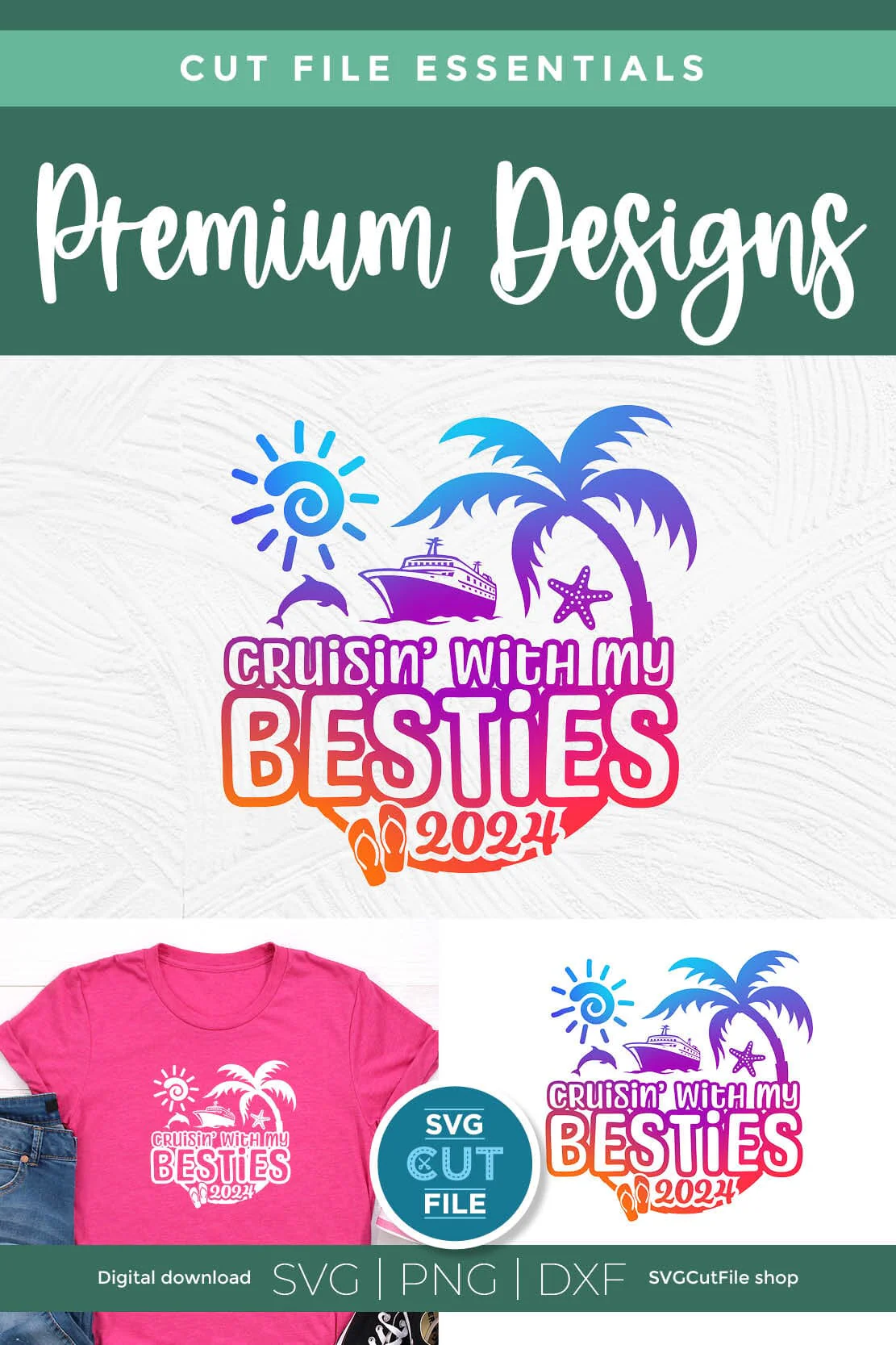 Besties Cruise SVG with Cruise ship, palm tree, starfish - 2024 Best Friends svg - Image 4