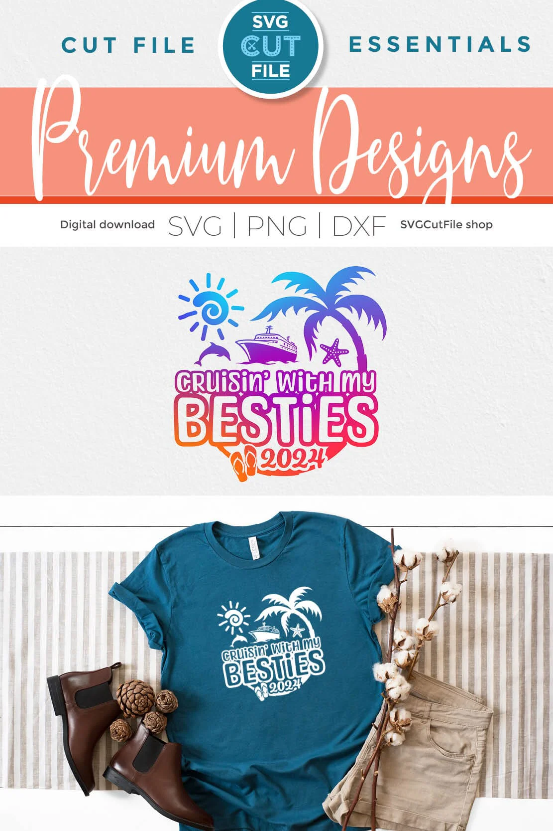 Besties Cruise SVG with Cruise ship, palm tree, starfish - 2024 Best Friends svg - Image 5