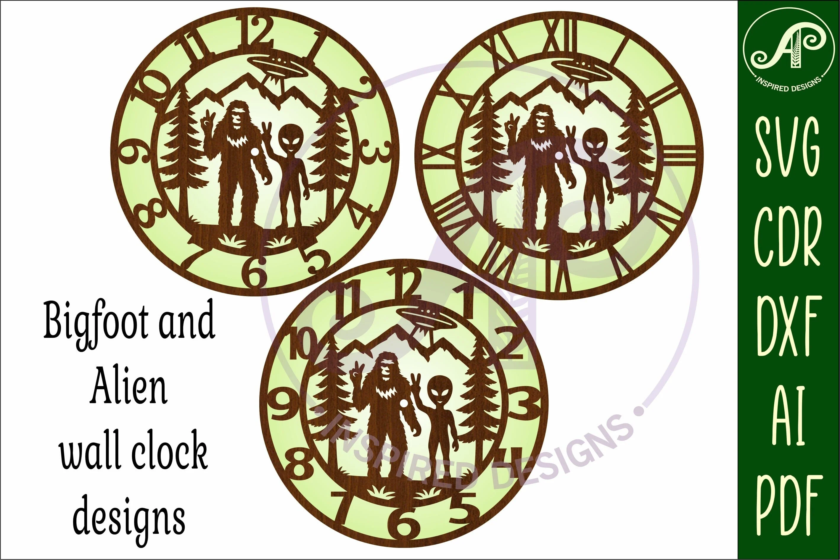 Bigfoot and Alien forest clock wall clock laser cut files - Image 6