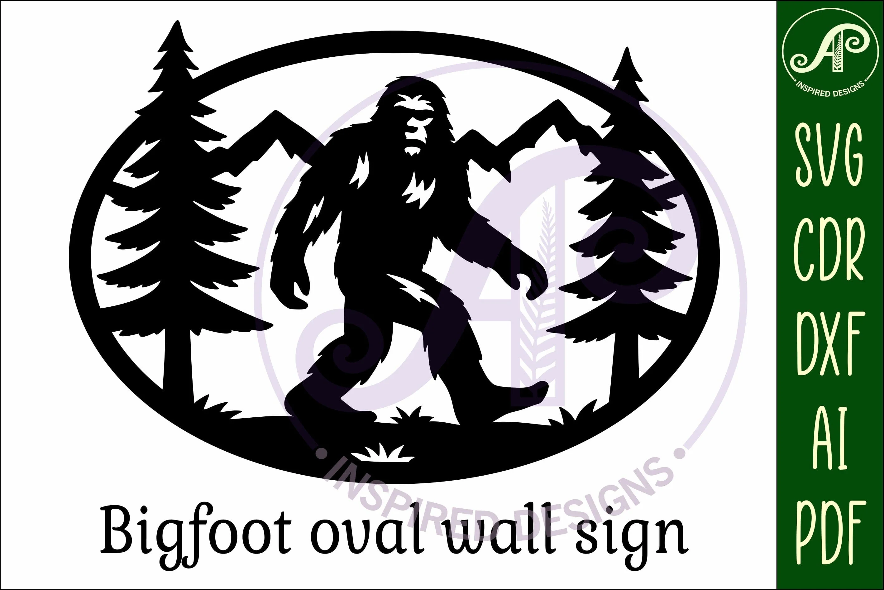 Bigfoot mountain scene Oval wall sign laser cut file - Image 4