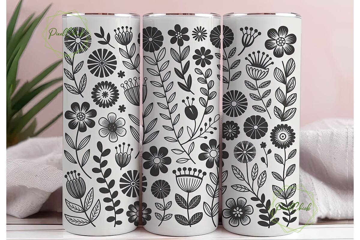 Black and White Floral 20oz Tumbler Wrap