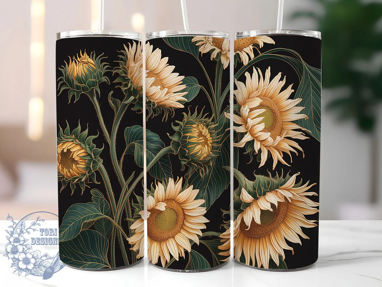 Black Gold Sunflower Tumbler, Big Sunflower Tumbler, Elegant Floral Wrap, Rustic Sunflower Wrap, Glamorous Flower Wrap, Sublimation Design, Trendy Gift Idea