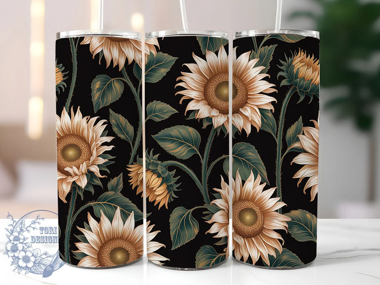 Black Gold Sunflower Tumbler, Big Sunflower Tumbler, Elegant Floral Wrap, Rustic Sunflower Wrap, Glamorous Flower Wrap, Sublimation Design, Trendy Gift Idea