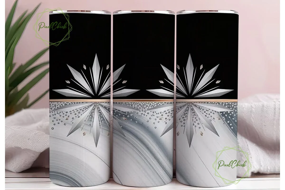 Black & Silver Glitter Marble Tumbler - Image 3