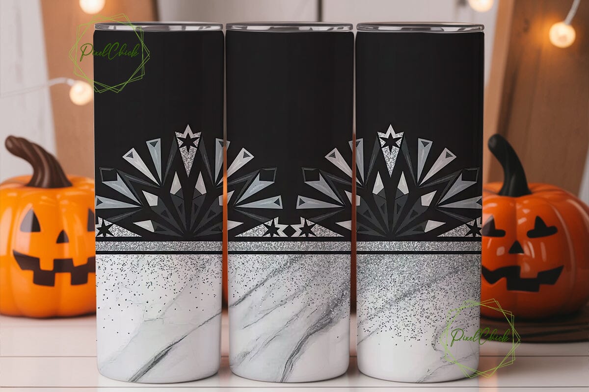 Black & Silver Glitter Marble Tumbler - Image 2