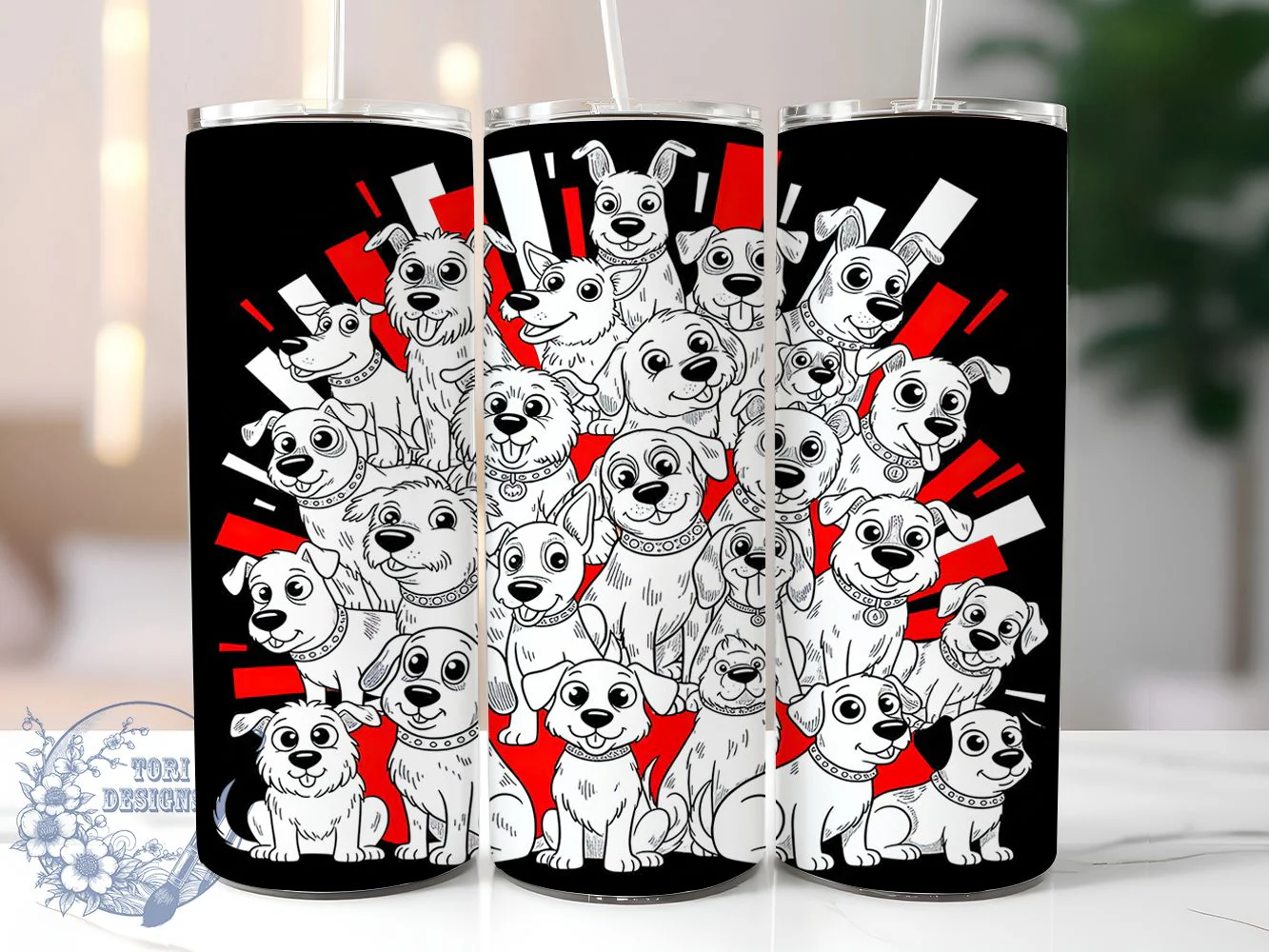 Black & White Abstract Dog Tumbler Wrap, Black and White, Abstract Art, Modern Design, Creative Style, Tumbler Wrap, Sublimation Design