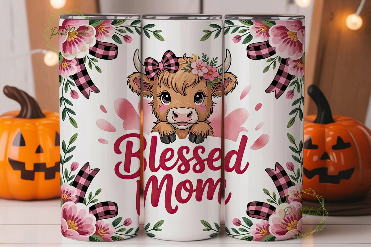 Blessed Mom Cow Tumbler Wrap - Image 3