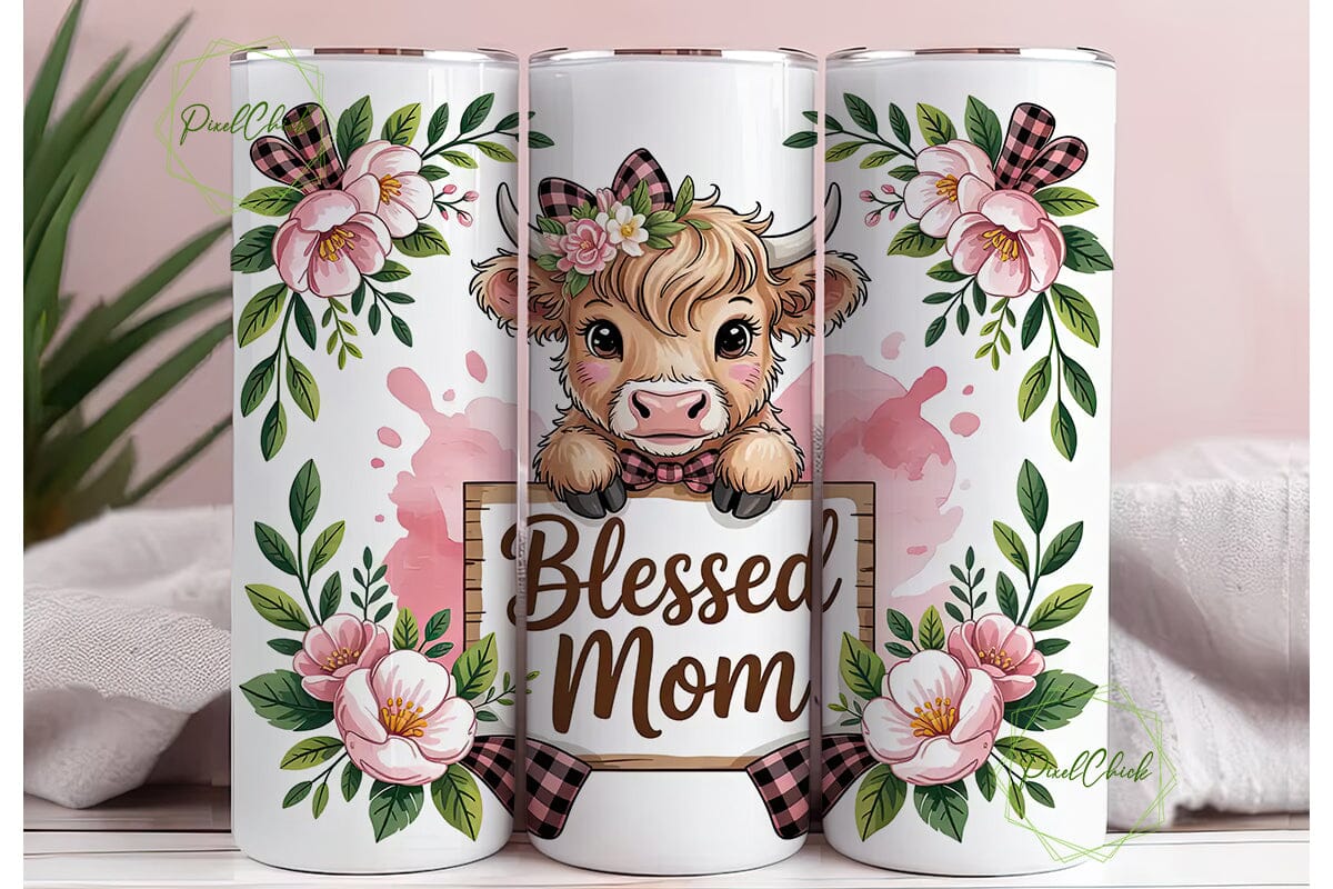 Blessed Mom Cow Tumbler Wrap