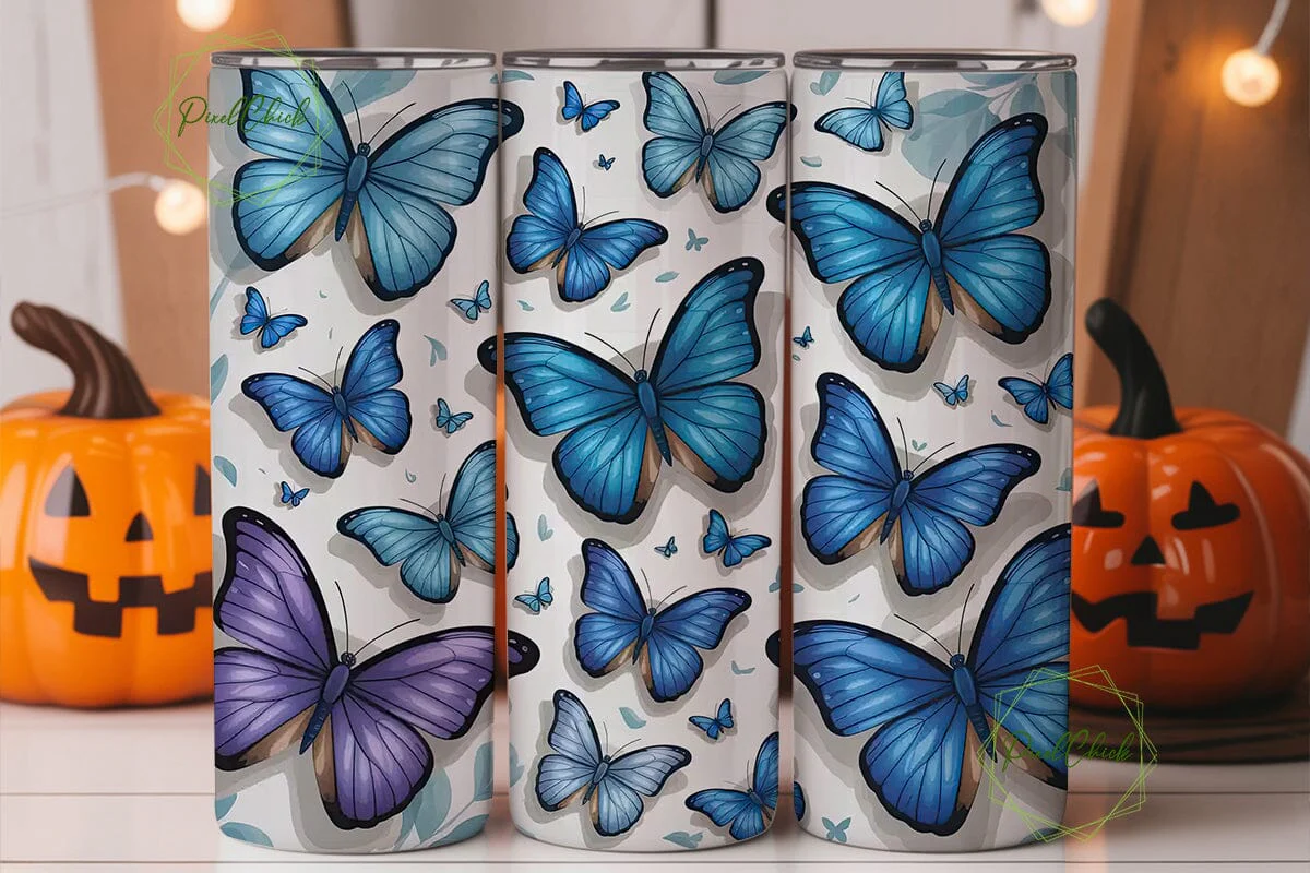 Blue Butterfly Tumbler Wrap - Image 3
