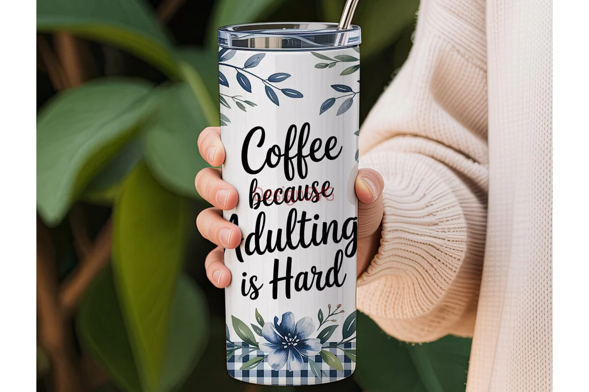 Blue Floral Coffee Tumbler Wrap - Image 3