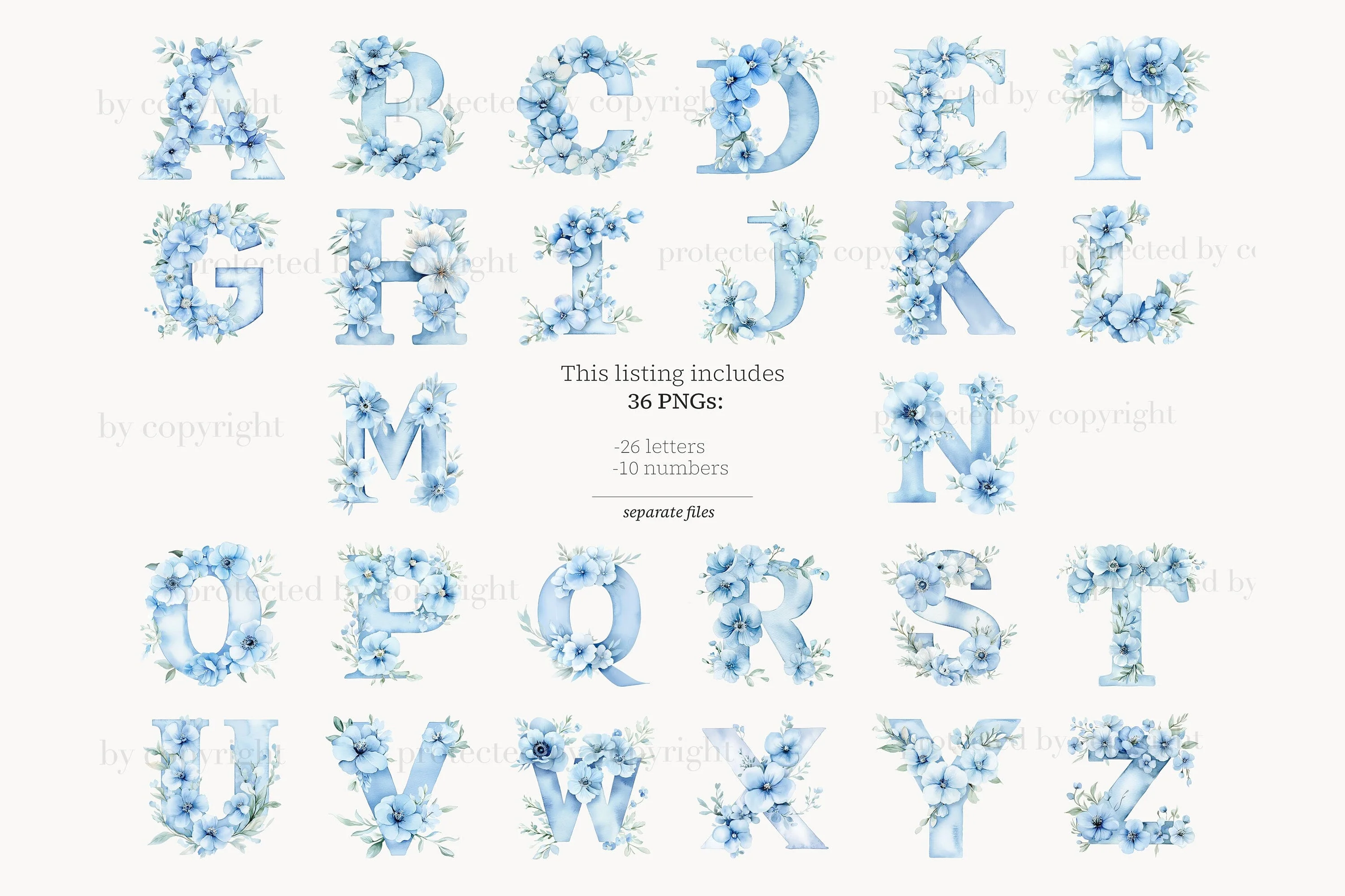 Blue Flower Alphabet | Floral Letters Printable - Image 2