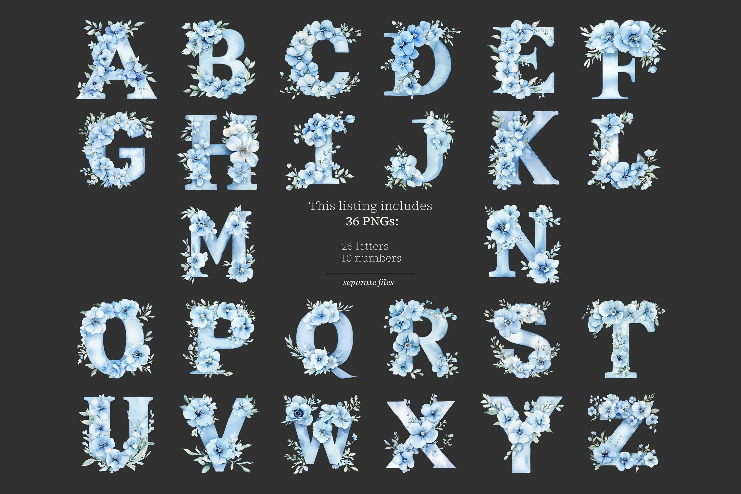 Blue Flower Alphabet | Floral Letters Printable - Image 4