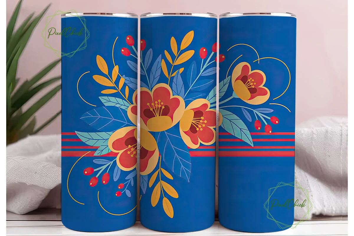 Blue & Red Floral 20oz Tumbler Wrap - Image 3