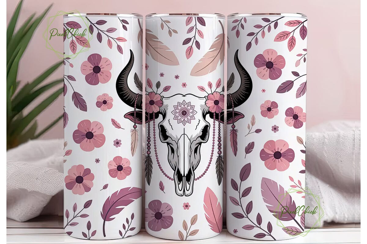 Boho Bull Skull 20oz Tumbler Wrap - Image 3