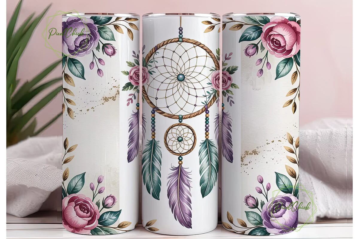 Boho Dreamcatcher Floral 20oz Tumbler - Image 3