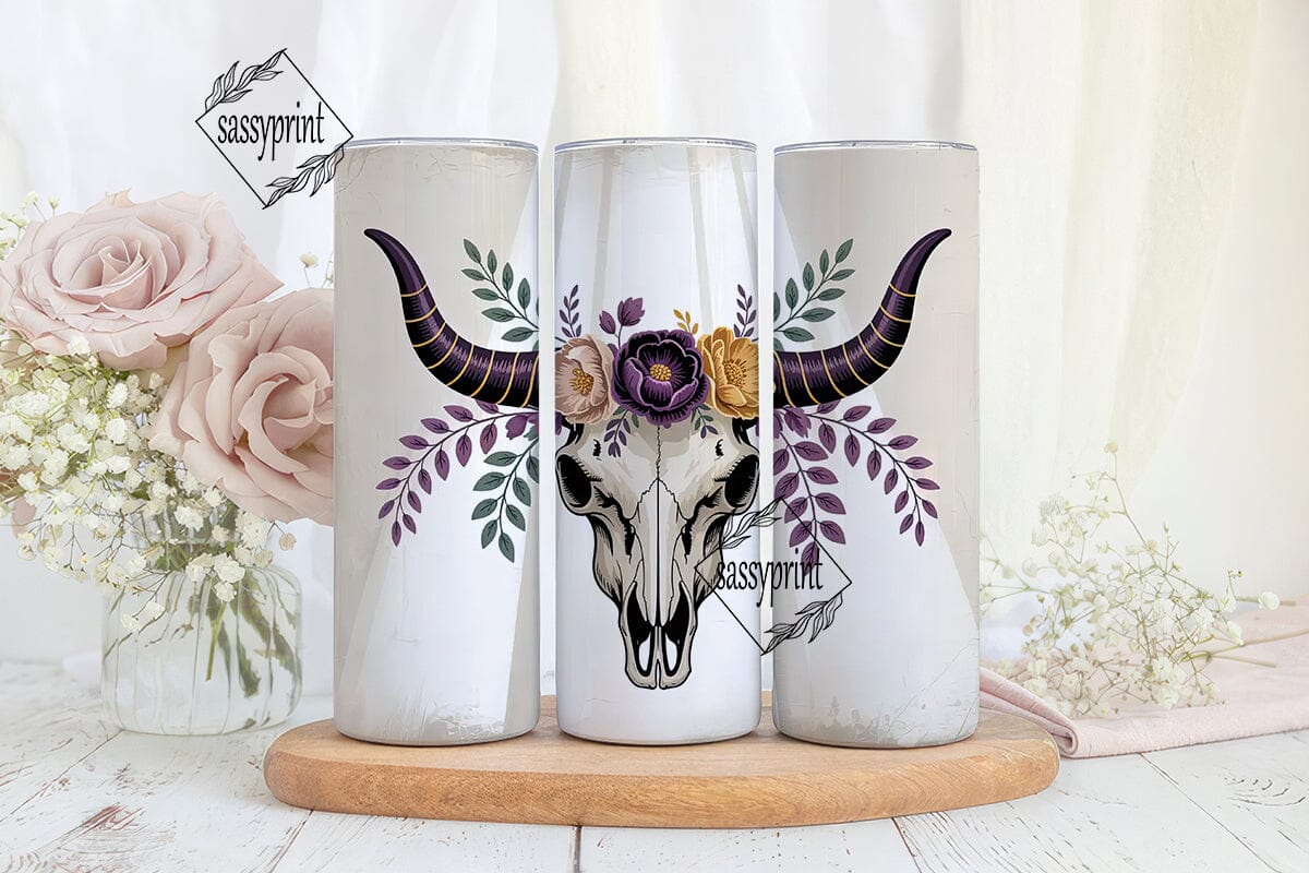 Boho Floral Bull Skull 20oz Tumbler Wrap