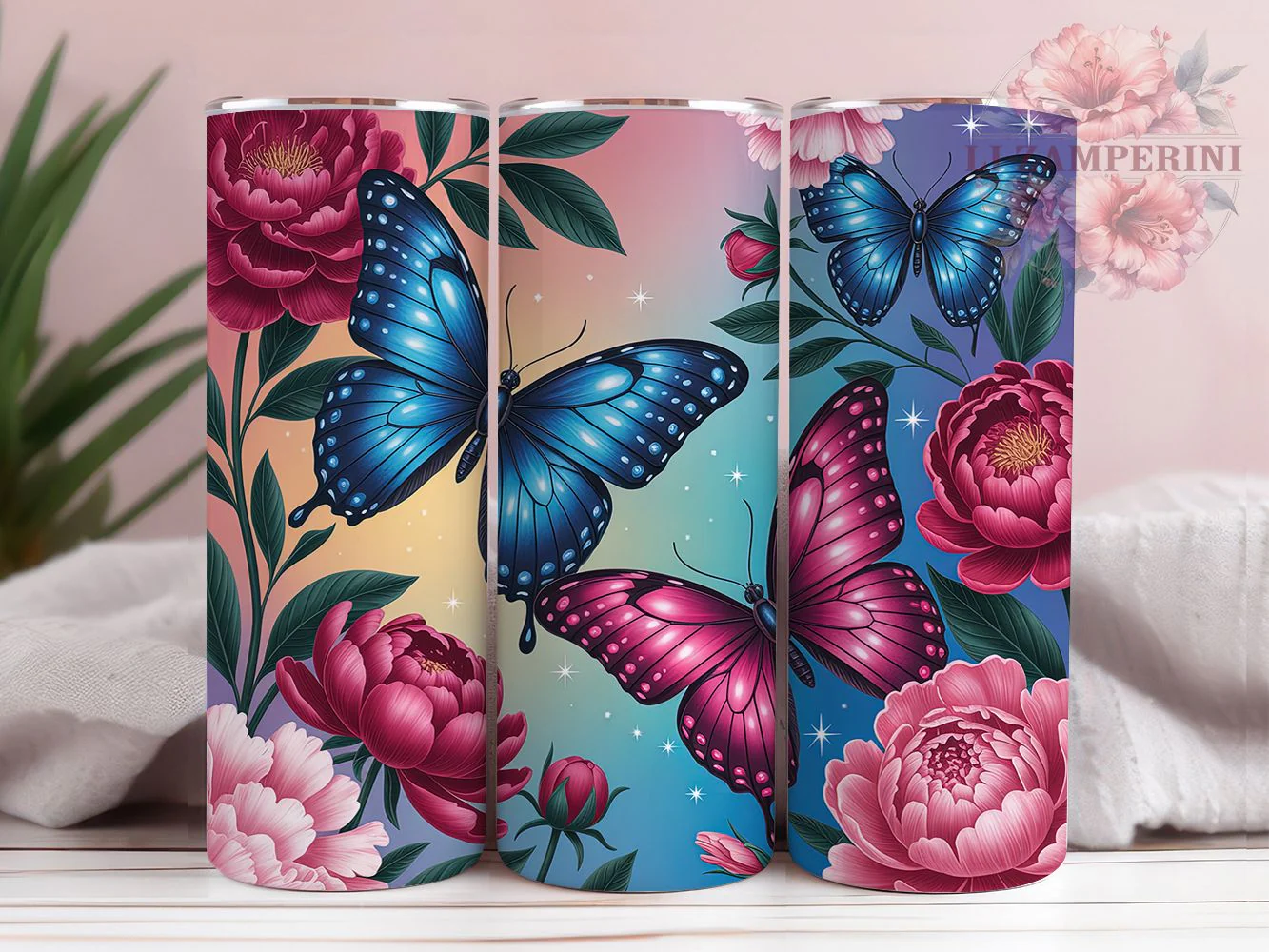 Boho Gem Butterfly Floral Tumbler, Gem Floral Tumbler, Seamless Boho Wrap, Whimsical Butterfly Wrap, Artistic Gem Wrap, Sublimation Design, Trendy Gift Idea